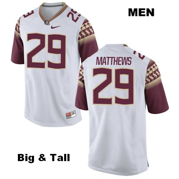 Men's NCAA Nike Florida State Seminoles #29 D.J. Matthews College Big & Tall White Stitched Authentic Football Jersey RLS8369VV